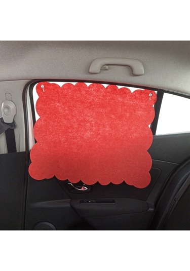 Oto Güneşlik Perdesi Yan Cam Araç Arka Koltuk Emzirme Örtüsü Kırmızı Keçe Vantuzlu Tutucaklı 1 Adet