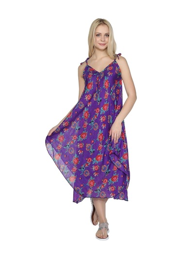 Askılı Vual Afrodit Midi Boy Elbise Mor 6084 - Kadın
