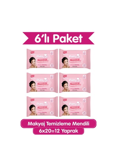 Paddlers 3'ü 1 Arada Makyaj Temizleme Mendili 6 x 20'li
