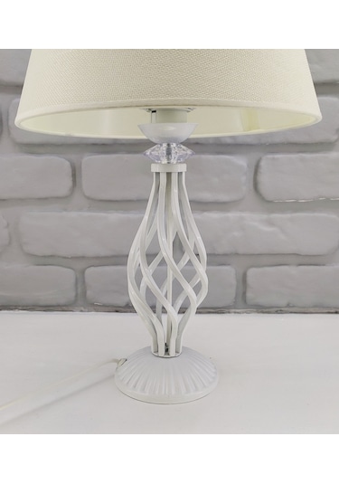 Beyaz Rustik Burgulu Taşlı Metal Ayaklı 30'luk Açık Krem Kumaş Krem