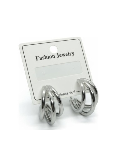 Gümüş Renk Kalın Halka Küpe - Çelik Stainless Steel Çok Renkli