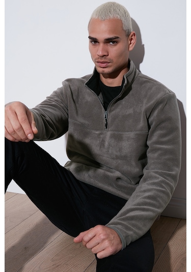 Buratti Regular Fit Anti-Pilling Tüylenme Yapmayan Dik Yaka Kalın Kışlık Şardonlu Erkek Polar 5896700 Antrasit