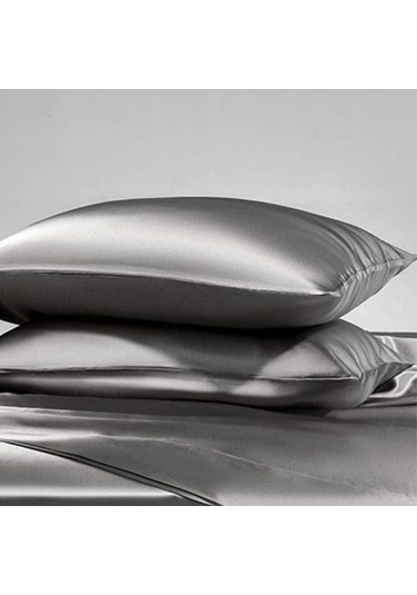 Antibakteriyel Terletmeyen İpek Saten Yastık Kılıfı 2'li 50x70 Gri Gri