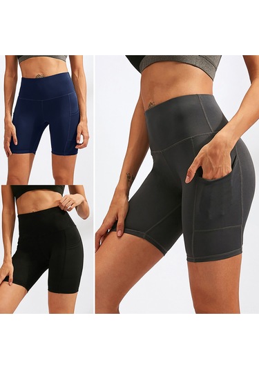 Skycity Kadın Spor Şortu - Yüksek Bel, Yan Cep, Nefes Alabilir, Hızlı Kuruma, Esnek, Koşu Ve Antrenman İçin Gri