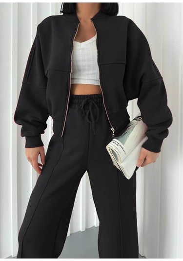 Neşeli Butik Kadın Kışlık Alt Üst Eşofman Takımı Nb0022 - Siyah Siyah