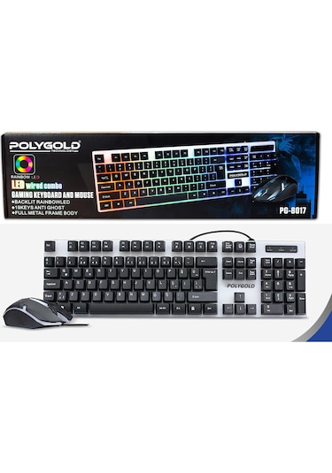 Polygold PG-8017 Led Kablolu Oyuncu Q Klavye Mouse Set
