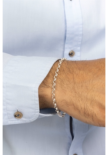 Halka Zincir Gümüş Erkek Bileklik -8413 Gümüş