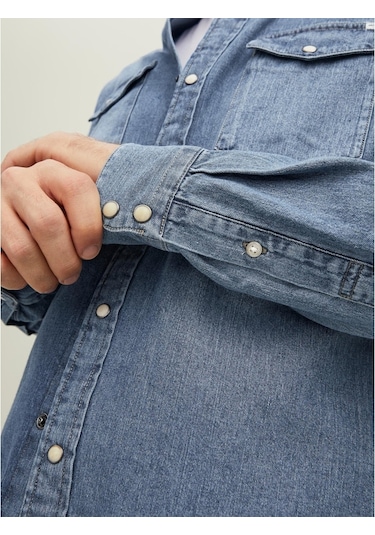 Jack Jones Erkek Denim Gömlek Jjesherıdan 12138115 Mavi