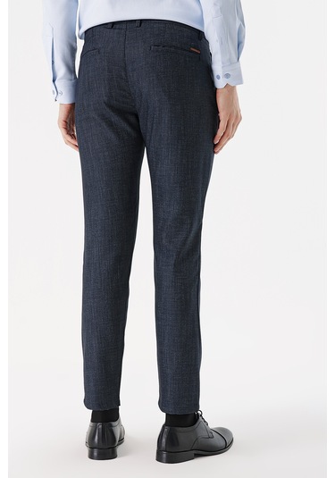 MORVEN  Erkek Lacivert Poliviskon Desenli Slim Fit  Pantolon
