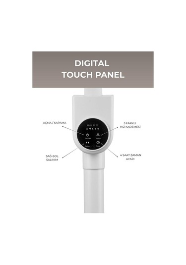 Woox 8 Inch Otomatik Sağ Sol Salınımlı Uzaktan Kumandalı Dokunmatik Ekran 86 Cm Zaman Ayarlı Vantilatör