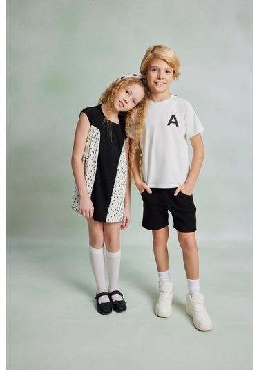 Luess Erkek Çocuk A Baskılı Alt Üst Takım - Beyaz - Siyah