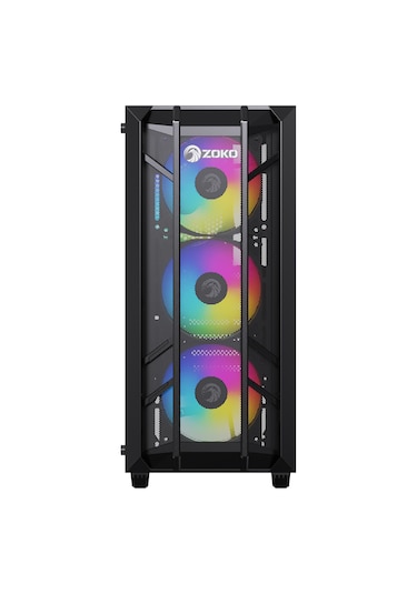 Zoko Hunter 4x12 CM ARGB Fan Mesh Panel Temperli Cam Bilgisayar Kasası Siyah