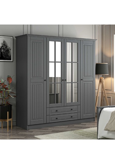 Kale 4 Kapaklı 2ç Taçlı Dolap Mebran İlkbahar Antrasit 210cm Antrasit
