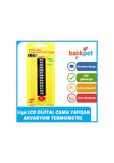 Liya Lcd Dijital Cama Yapışan Akvaryum Termometre Derecesi 13cm