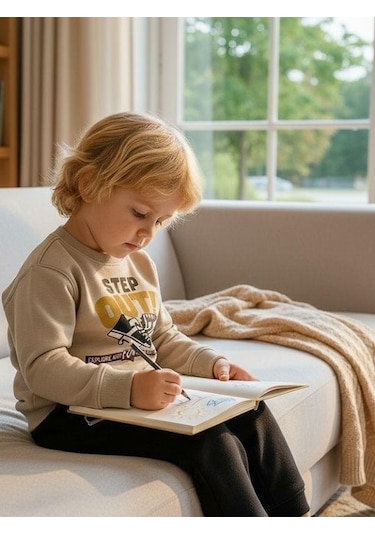 Zekids Erkek Çocuk Pamuklu Step Out Baskılı Eşofman Takımı-16348 Taş