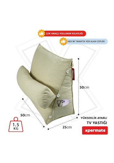 Xpermate Yükseklik Ayarlı Tv Yastığı Bel Destek Yastığı Bej