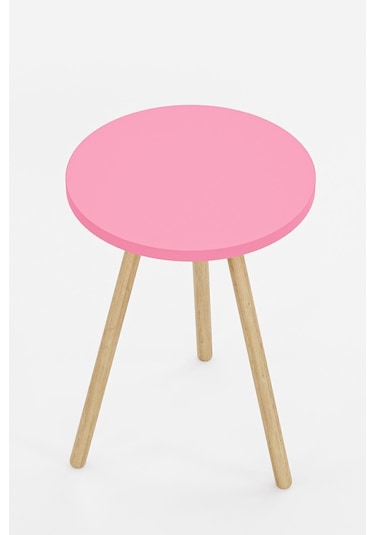 İntergo Yuvarlak Ahşap Ayaklı Tekli Zigon Yan Sehpa Pembe