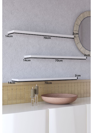Yankı-BYEG 70 cm 3lü Mat Beyaz Mdf Duvar Rafı Gizli Bağlantı Kitaplık