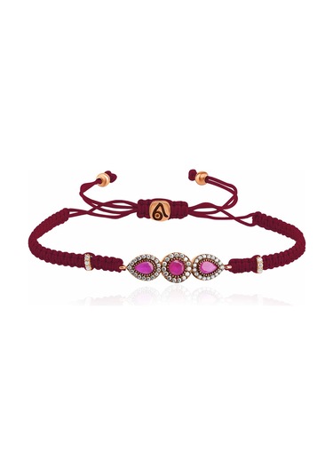 Zirkon Taşlı Pırlanta Montür Rose Altın Kaplama Kırmızı İpli Yuv