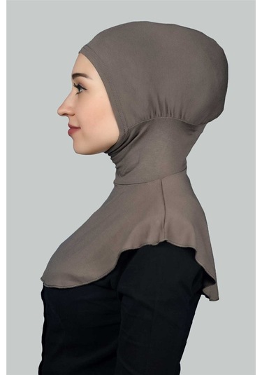 Kadın Tesettür Pratik Boyunluklu Hijab - Sporcu Bone Koyu Vizon