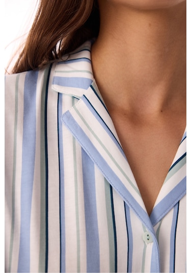 Penti Pamuklu Açık Gri Cool Stripes Gömlek Pantolon Pijama Takımı Bl65