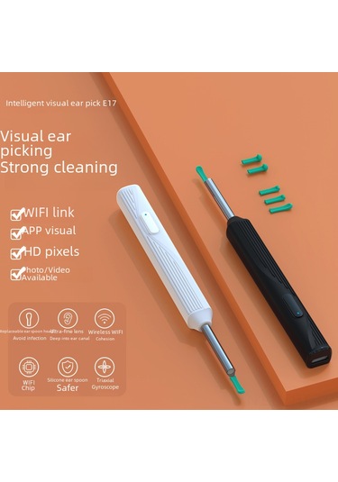 Hangfox Toptan Çocuklar İçin Ne17 Kablosuz Görsel Kulak Kaşığı - Hd Endoskoplu Temizleme Aleti Siyah Entegre Uçlu