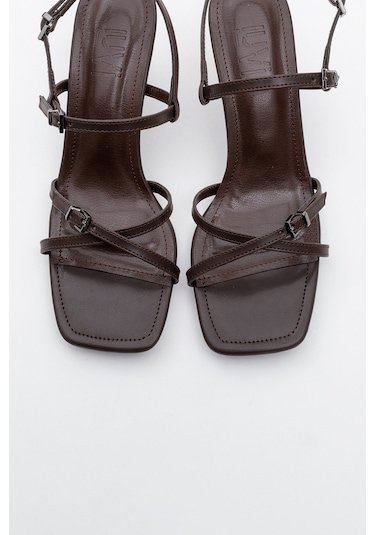 Luvishoes Nebel Kahve Cilt Kadın Topuklu Sandalet Kahverengi