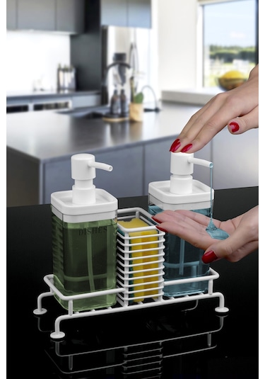 Okyanus Home Beyaz Standlı Sıvı Sabunluk 2'li Şeffaf