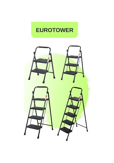 Eurotower 2 Basamak Özel Tasarım Geniş Basamaklı Siyah Merdiven 3+1