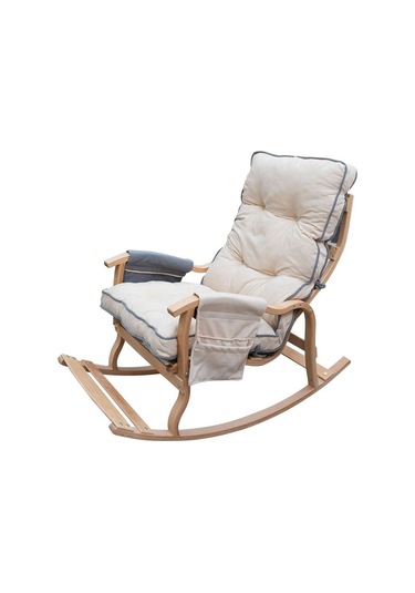 Enda Home Mosso Çift Minderli Ahşap Sallanan Sandalye Tv Baba Koltuğu Dinlenme Koltuğu Gri - Krem