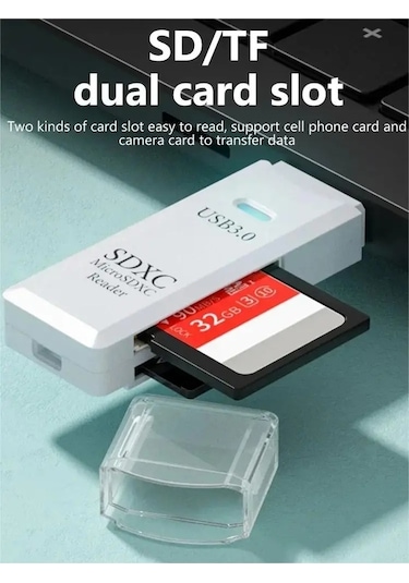 Novahub Çok Fonksiyonlu 2'li 1 Arada Hızlı Usb 3.0/2.0 Tf+sd Kart Okuyucu Beyaz Cn Origin Ce Sertifikalı
