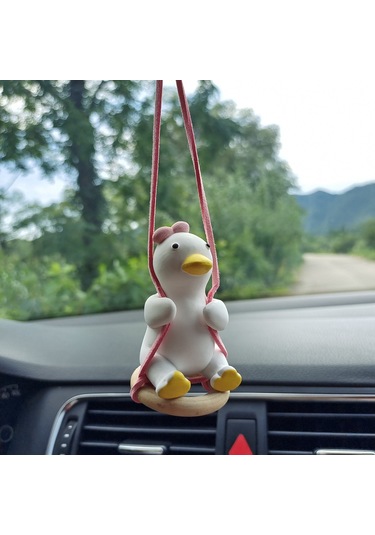 Yifomall Sevimli Pembe Kurdeleli Araç Kokusu - Dayanıklı Alçı Dekoratif Araç Askısı Pembe Kurdeleli Salıncak Ördek