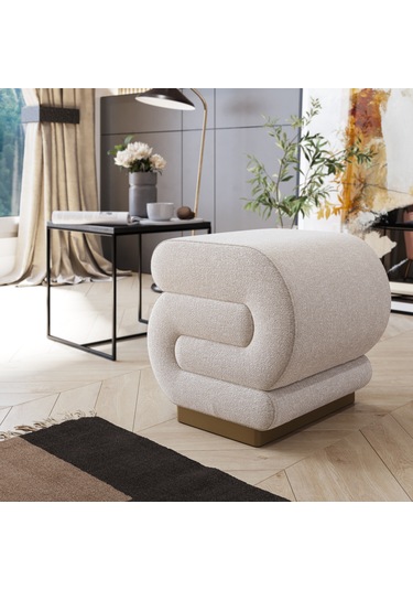 Sally S Puf, Oturma Odası, Antre Puf, Krem, Gold Metal Ayak KREM