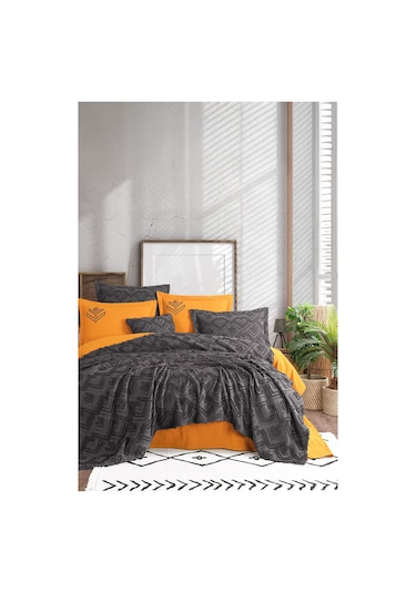 İyi Geceler İstanbul Aztec Antrasit Çift Kişilik %100 Pamuk Yatak Örtüsü Seti Antrasit