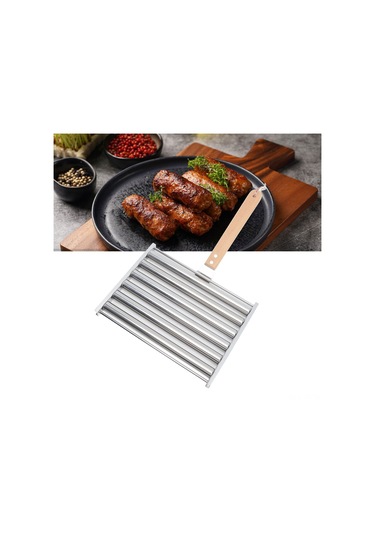 Skycity Çelik Paslanmaz Sosis Döndürücü Rafı, 6 Çubuklu Orta Boy, Ahşap Kollü, 4 İğne İçeren, Partiler Ve Kamp İçin Taşınabilir Izgara Aleti Diğer