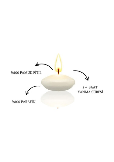 50 Li Paket Çap 3,5 Cm Beyaz Yüzen Mum Beyaz - Beyaz