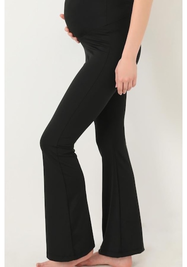 Siyah Yüksek Bel Hamile İspanyol Paça Kadın Tayt