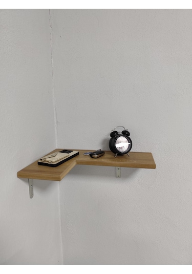 Rustik Büyüleyici Ahşap Köşe Duvar Rafı -metal Destekli Raf