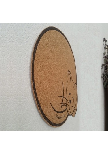 Uyuyan Kedi Mantar Duvar Panosu Arkası Yapışkanlı 42 Cm X 56 Cm