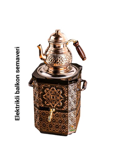 Elektrikli Nostaljik Bahçe Semaveri Bakır Demlik Dahil