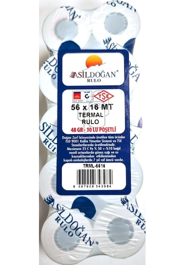 Asil Doğan 56 MM x 16 M Termal Pos Yazar Kasa Kağıdı 10 Paket 100 Rulo