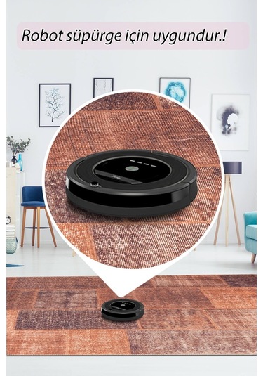 Jazz Patchwork Desenli Dokuma Taban Dekoratif Turuncu Halı (Al 62