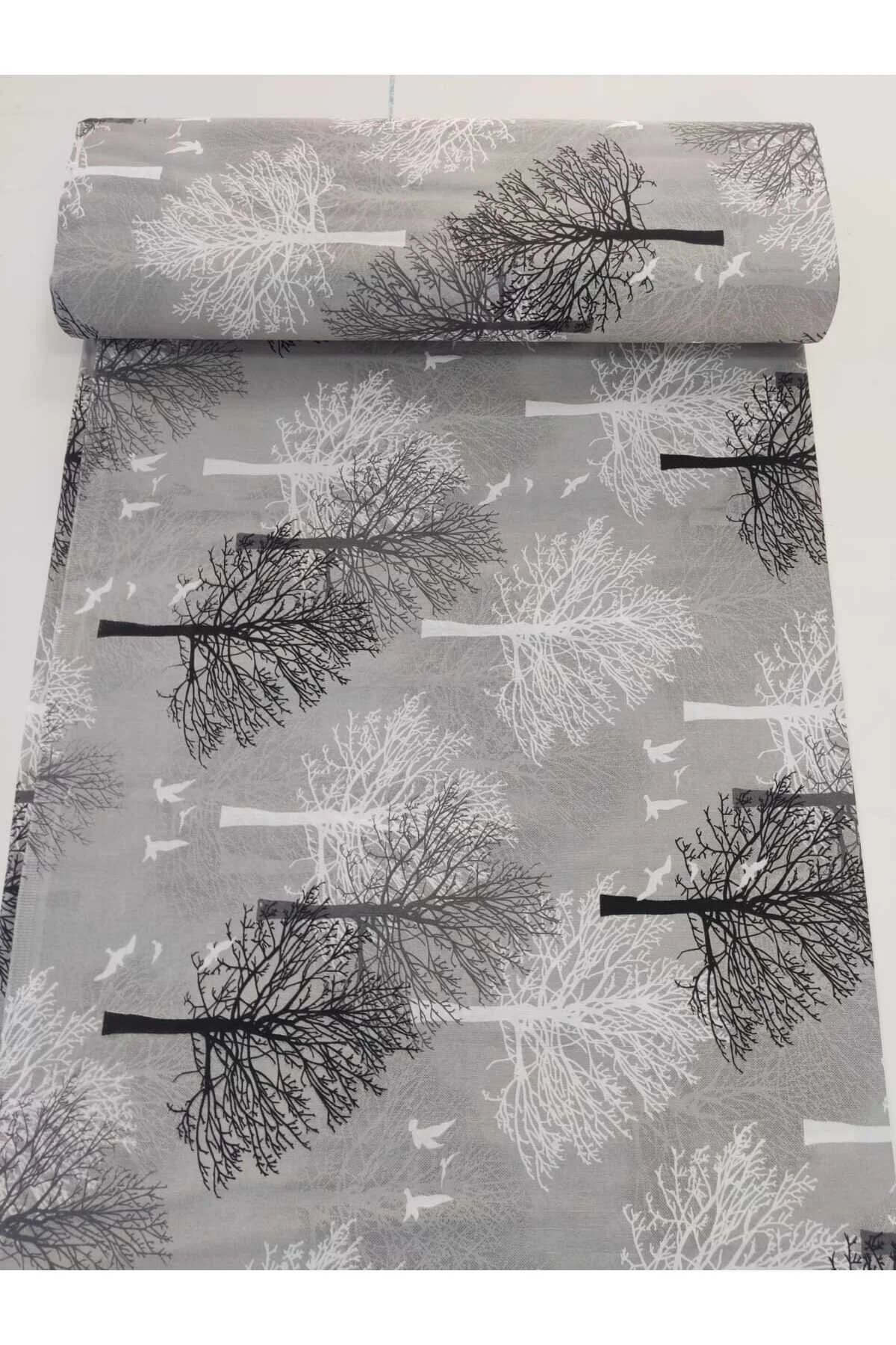 Ranforce Metrelik, Nevresimlik Kumaş - 100x240 Gri Ağaç