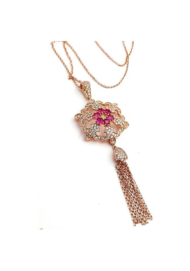 Zirkon Taşlı 925Ayar Gümüş Rose Tasarım Lüks Kolye