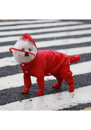 Her Şey Dahil Pet Dört Ayaklı Tek Parça Dış Mekan Su Geçirmez Yağmurluk, Boyut: Xl Kırmızı
