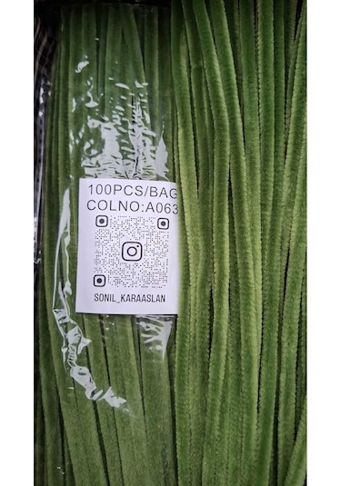 30 Cm A063 Yeşil Kod Şönil - Tüylü Hobi Çubuğu 100 Lü Paket