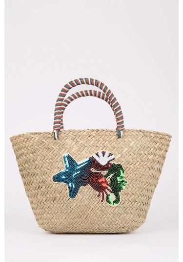 Defacto Kadın Deniz Kabuğu Desenli Hasır El Çantası B9047AXNSBG311 Bej