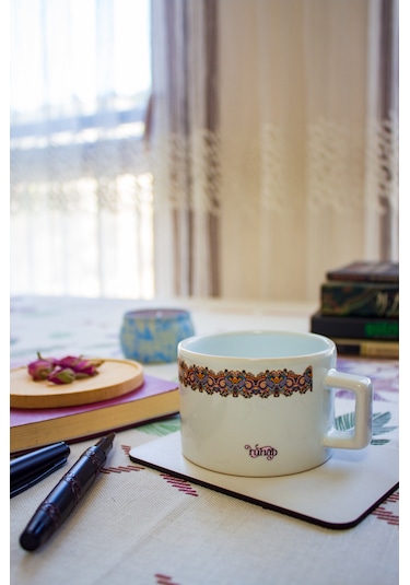 Latif Kare Kulplu Seramik Beyaz Bardak