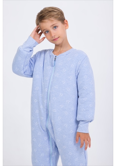 Erkek Çocuk Kalın Elyaf Dolgulu Premium Kalite 2.5 Tog Desenli Uyku Tulumu-mavi-beyaz Beyaz - Mavi