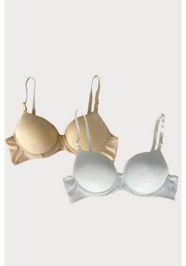 Ten-beyaz 2li Mikro Kumaş Push Up Dolgulu Balenli Günlük Destekli Sütyen Görsel